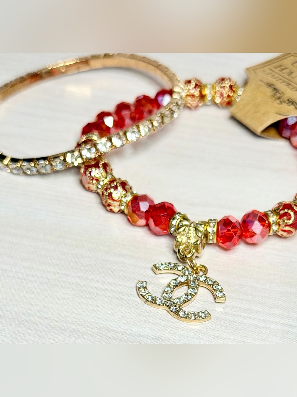 CC Gold-Tone Red Crystal Bracelet